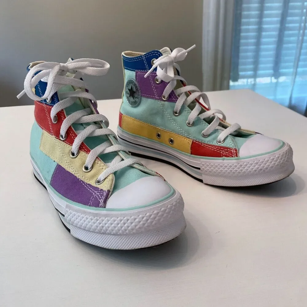 Converse Kids Chuck Taylor Hi‎ Multicolor Color Block Sneakers A02026C US Size 6